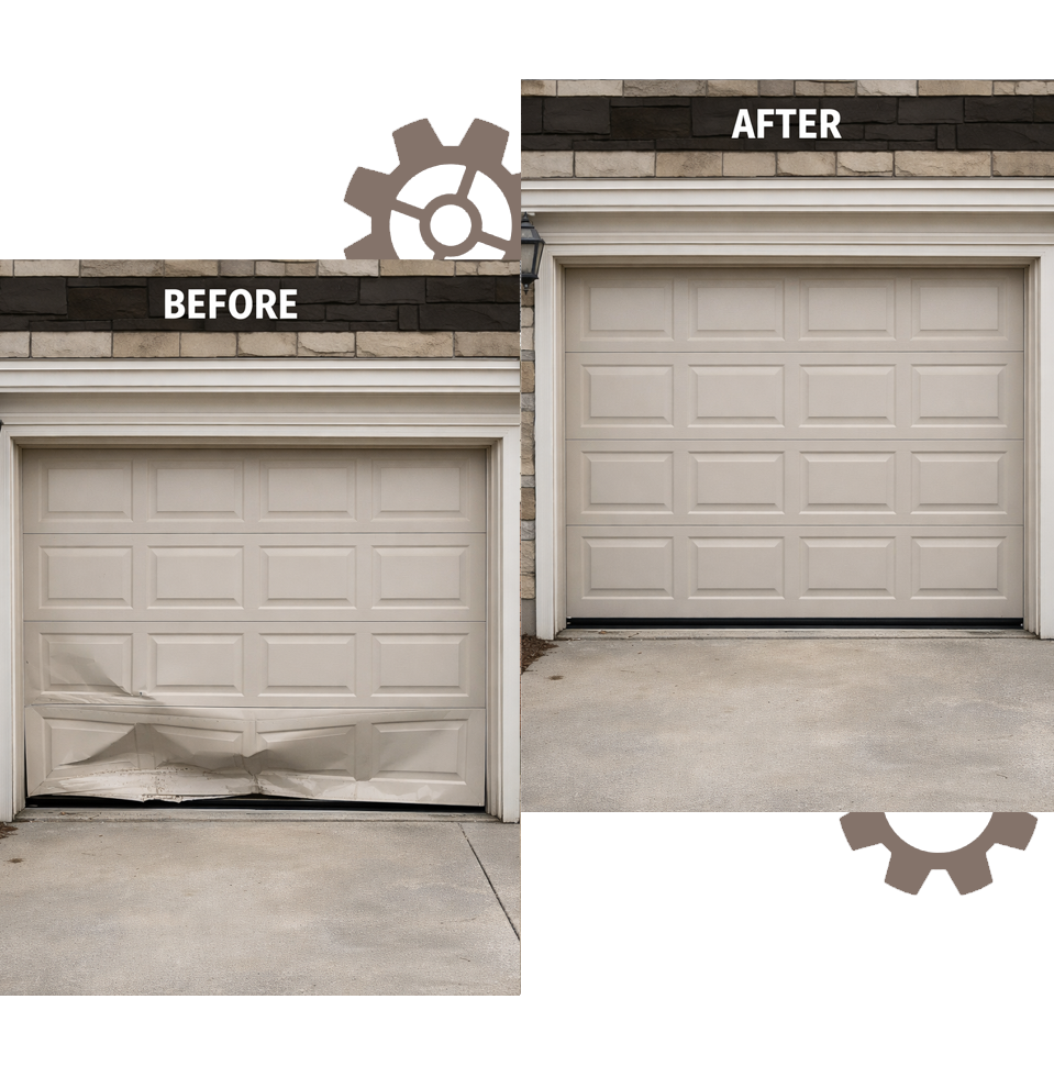 Before and after garage door repair in Montebello CA