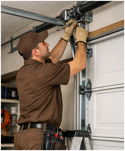 Complete Garage Door Service Technician repairing garage door system